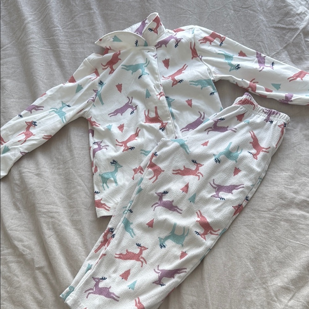 Carter's Kids Pajama Set - White with Pink, Purple, and Blue Deer